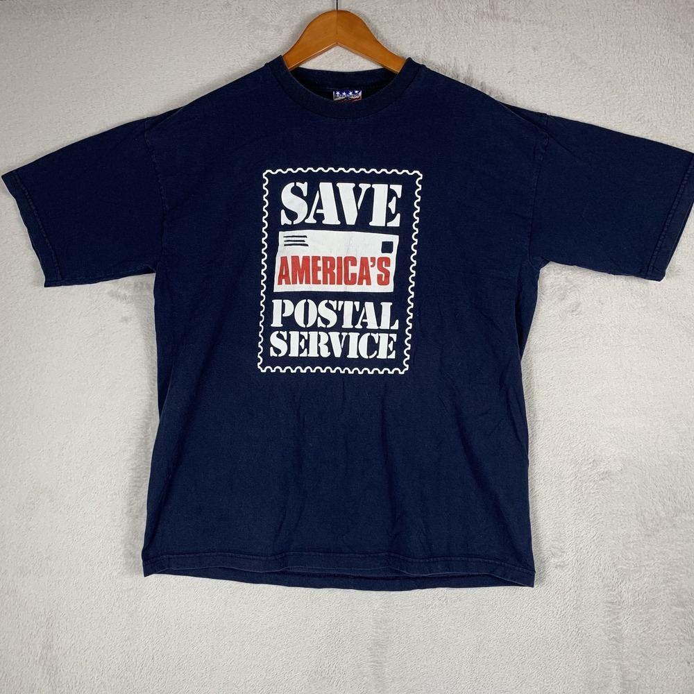 Vintage Postal Service Shirt Mens XL Blue Union Made USA Made Save Americas 90s